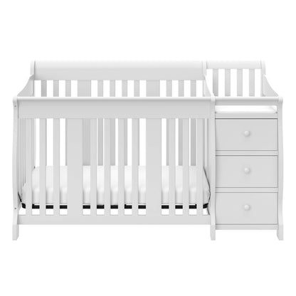 Storkcraft Portofino 5-in-1 Convertible Crib and Changer – Crib and Changing Table Combo with Drawer, Converts to Toddler Bed, Daybed and Full-Size Bed, Storage Drawer (White)