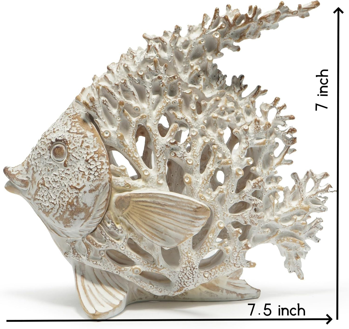 VVGIFTS Beach Coastal Decor Coral Reef Angelfish Home Office Desk Decor Sculpture Statue for Tabletop Shelf Bathroom Decoration Ornament Gift (White)