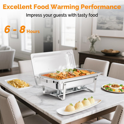 Bonnlo Chafing Dishes for Buffet, 8 Pack 9 QT Stainless Steel Chafing Dish Set, Food Warmers for Parties, Safe Rolled Edges, Dual Hooks, Stackable for Catering, Weddings