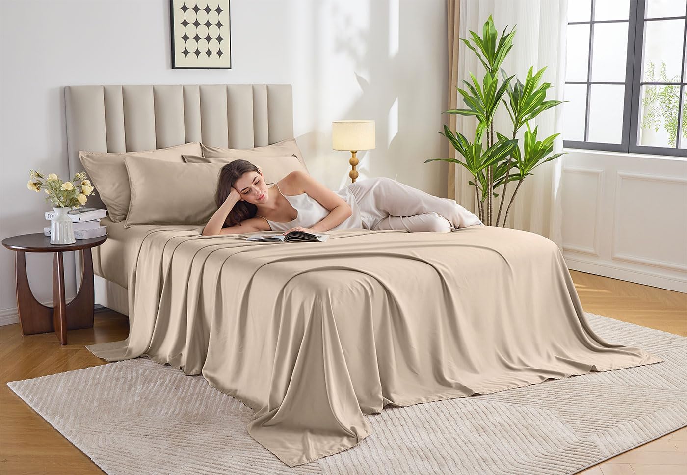 Pure Bamboo Twin Sheets - Luxuriously Soft & Cooling 100% Organic Viscose Bed Sheet Set | Almond Color