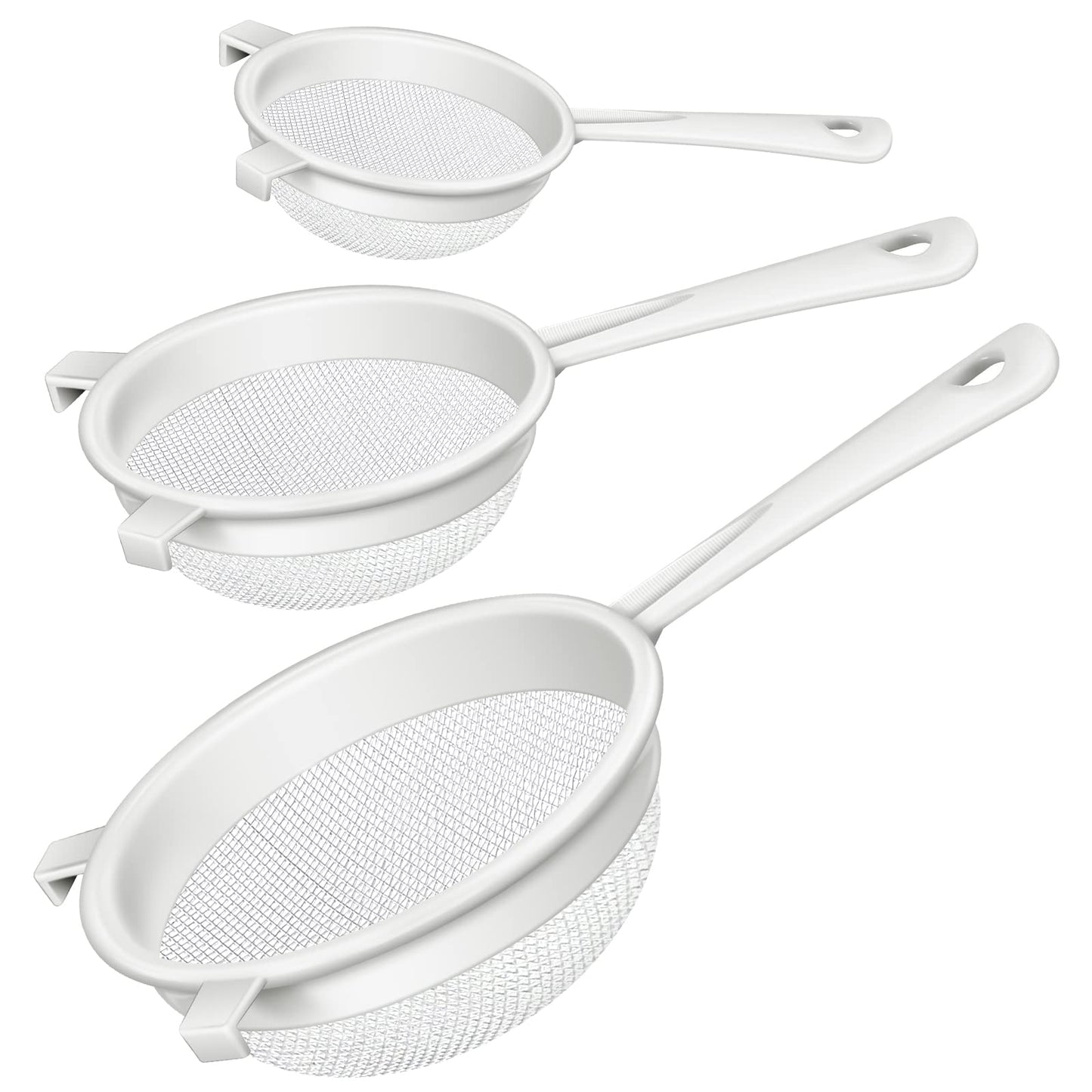 3 Pcs Plastic Nylon Mesh Strainer Colander with Handle Double Ear Fine Food Mesh Strainer Flour Sifter for Baking Kitchen Colander Sifter Kefir Tea Juice Pasta(3 Inch, 5 Inch, 7 Inch)