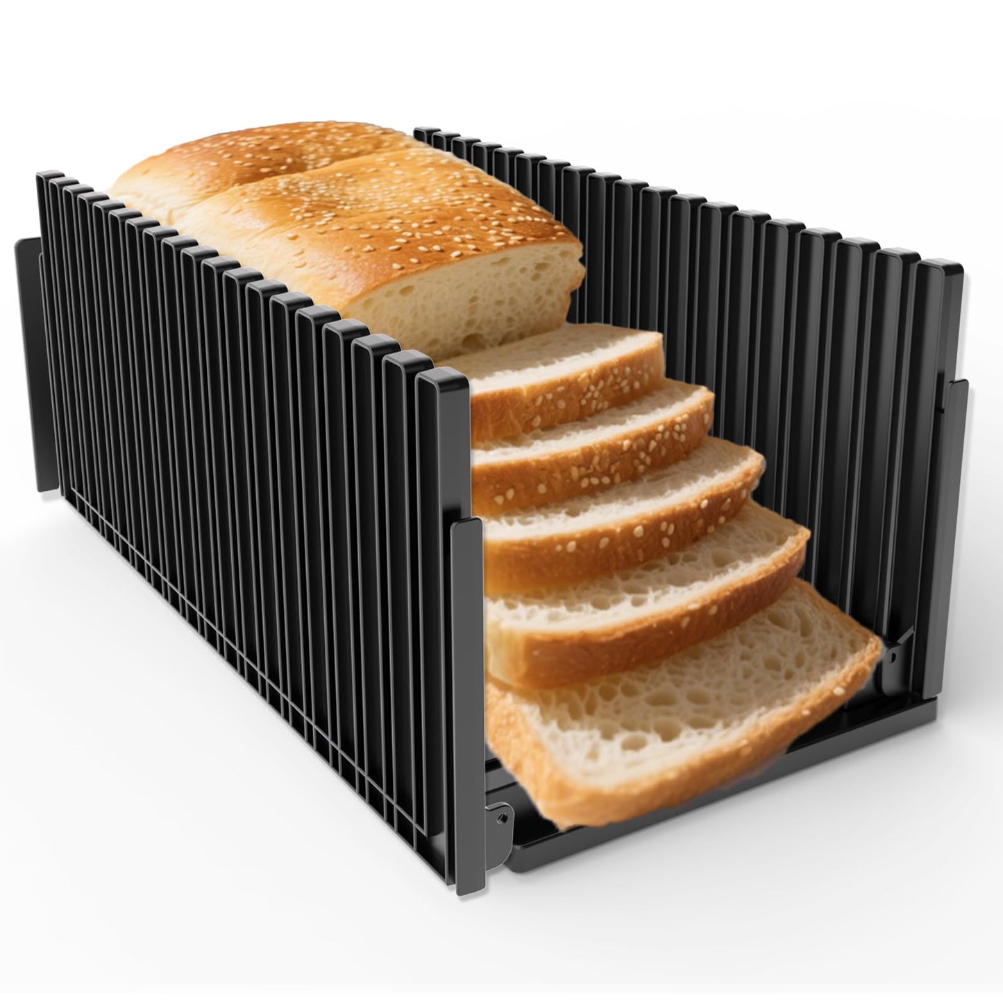 Honbuty Bread Slicer for Homemade Breads, Adjustable Thickness Slicing Guide, Foldable Portable Bread Cutter Suitability for Homemade Breads, Bagel,Cakes - Kitchen Gadget, Baking Tool & Gift(Black)