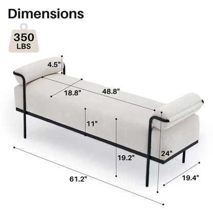 SOFTHION End of Bed Bench 61.2",Entryway Bench,Modern Upholstered Bench Ottoman,Chenille Paded Footrest Stool with Metal Legs for Living Room, Foyer Mudroom Hallway,Beige