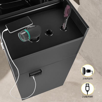 Artist hand Shampoo Bowls for Salons with Mirror, Shampoo Stations for Salons All in One Backwash Sink with USB, 110V Outlets, Hair Dryer Holes and P Trap, Salon Equipment