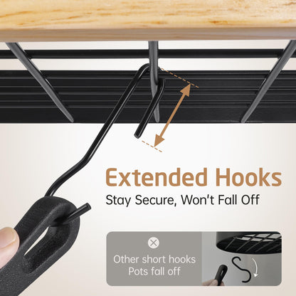 KES 132lb Heavy Duty Hanging Pot Rack Wall Mounted, 34 Inch Solid Wood Pot Rack Wall Mounted with 20 Sturdy Hooks, 2-Tier Wooden Pots Hanger Organizer Matte Black, KUR529S85B-BK