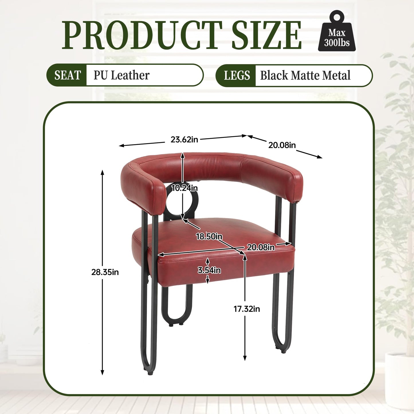 House Hold Contemporary Designed PU Fabric Upholstered Accent,Dining Chair,Barrel Side Chairs Kitchen Armchair for Living Room Set of 2 (Wine red PU)