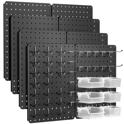 PHX Grove Peg Board for Tools, 8 Pack Metal Pegboard Wall Organizer with Hooks,14.76"×10.82" Black Pegboard Panels for Walls Home, Garage Tool Storage, Kitchen, Office Organization, Craft Room