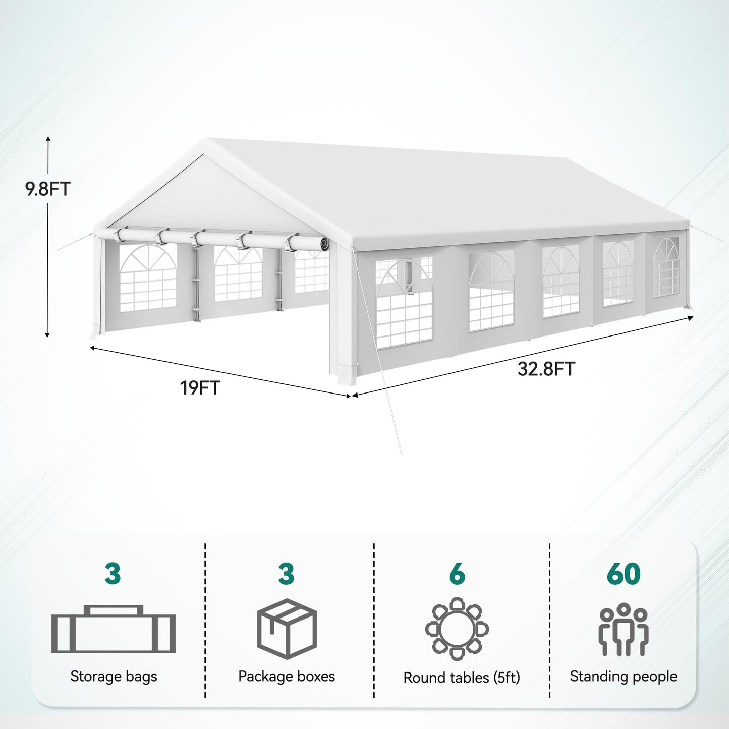 YITAHOME 20x33FT Heavy Duty Party Tent Outdoor Wedding Event Shelters Upgraded Galvanized Canopy with Large White Roof, Removable PVC Sidewalls & 3 Storage Bags carpa para Fiestas