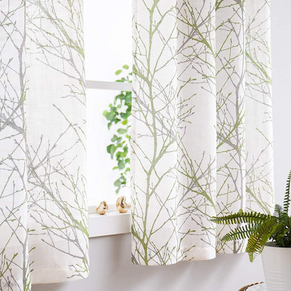 FMFUNCTEX Sage Green Kitchen Curtains, Semi Sheer Linen Tiers for Bathroom, Cafe, 24 Inch Length, 2 Panels