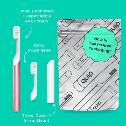 Quip Metal Sonic Electric Toothbrush for Adults - Time Travel & Soft Bristles with Travel Case & Replacement Brush Head - 3 Month Battery Life - Indigo