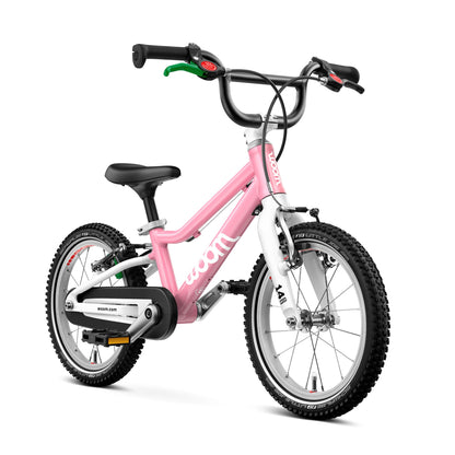 woom GO 2 Bicycle for Children 3 to 4.5 Years Old, 14-Inch Lightweight Bike with Handbrake, Steering Limiter & Chainguard for Boys & Girls - Powder Pink