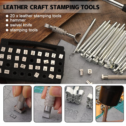 BUTUZE Leather Kit 440Pcs The Most Complete Leather Working Tool Set, Punch Cutter Tools, Letter and Number Stamp, Stamping Set, Apron, Tanned Instructions for Beginners, Professionals