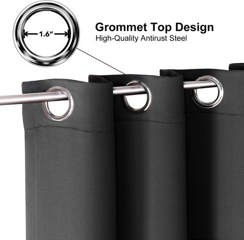 ChrisDowa Grommet Blackout Curtains - Thermal Insulated Room Darkening Panels, Dark Grey, 38"W x 54"L