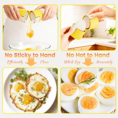 Upgraded 2 in 1 Egg Shell Opener, Hard Boiled Egg Peeler with Piercer, Cute Egg Cracker for Raw Eggs, Egg Separator for Home Kitchen Gadgets Tool (Beige+Yellow)