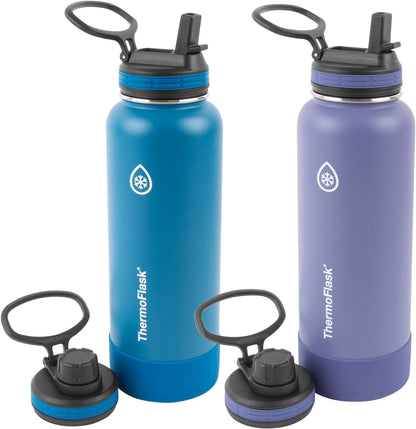 ThermoFlask 40 oz Double Wall Vacuum Insulated Stainless Steel Water Bottles, 2-Pack, Superior Blue/Mauve