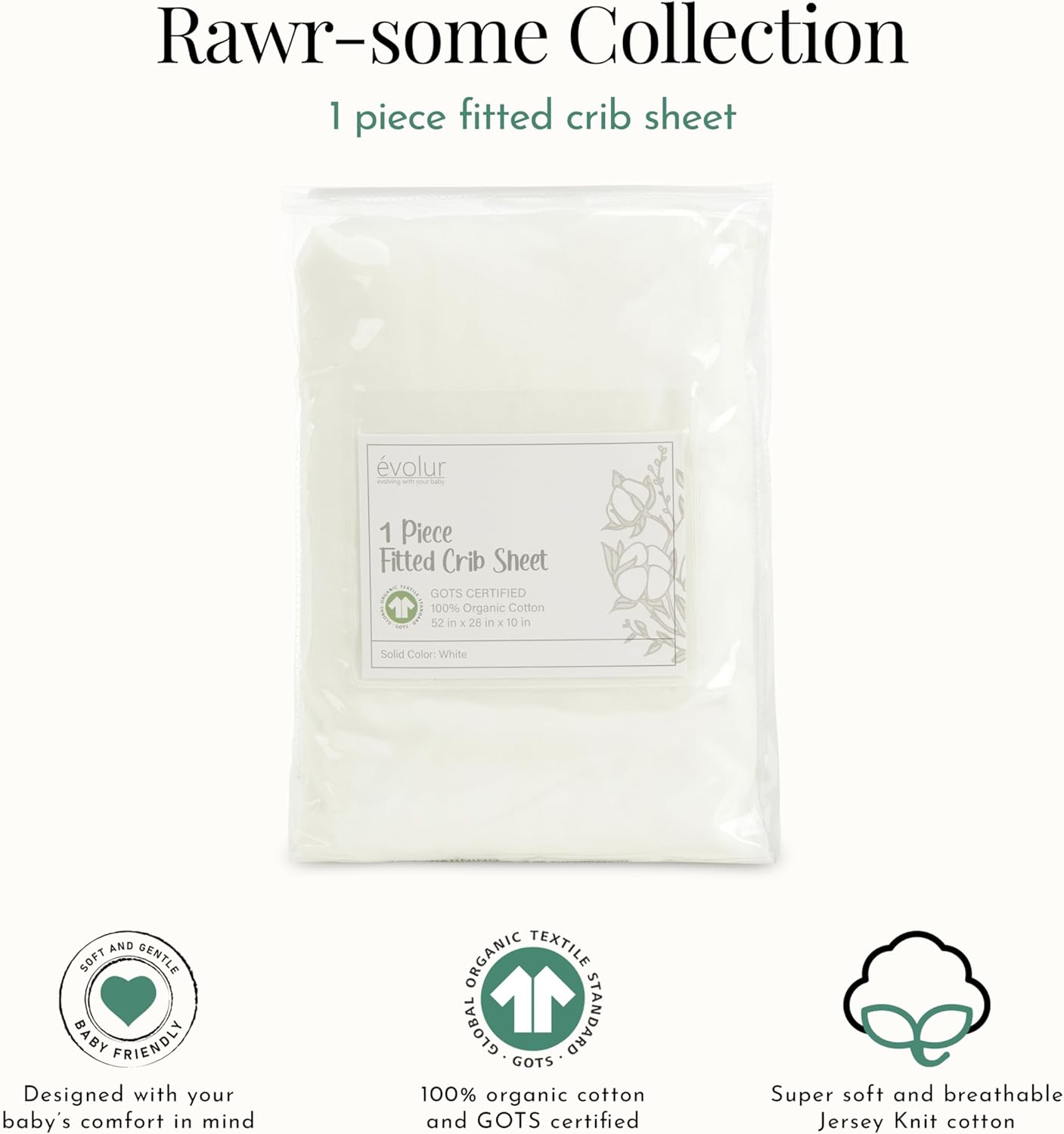 1 Evolur Piece Cream Full Crib Solid Fitted Sheet, Fitted Crib Sheet for Standard Crib and Toddler Mattress, Soft