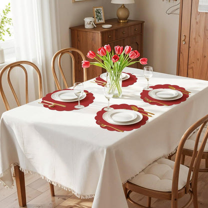 60 Pcs Red Paper Placemats, 13.5 Inch Mother's Day Placemat Disposable Scalloped Place Mat Round Table Place Mats Decorative Paper for Mothers Day Anniversay Birthday Wedding Banquet Holiday Party