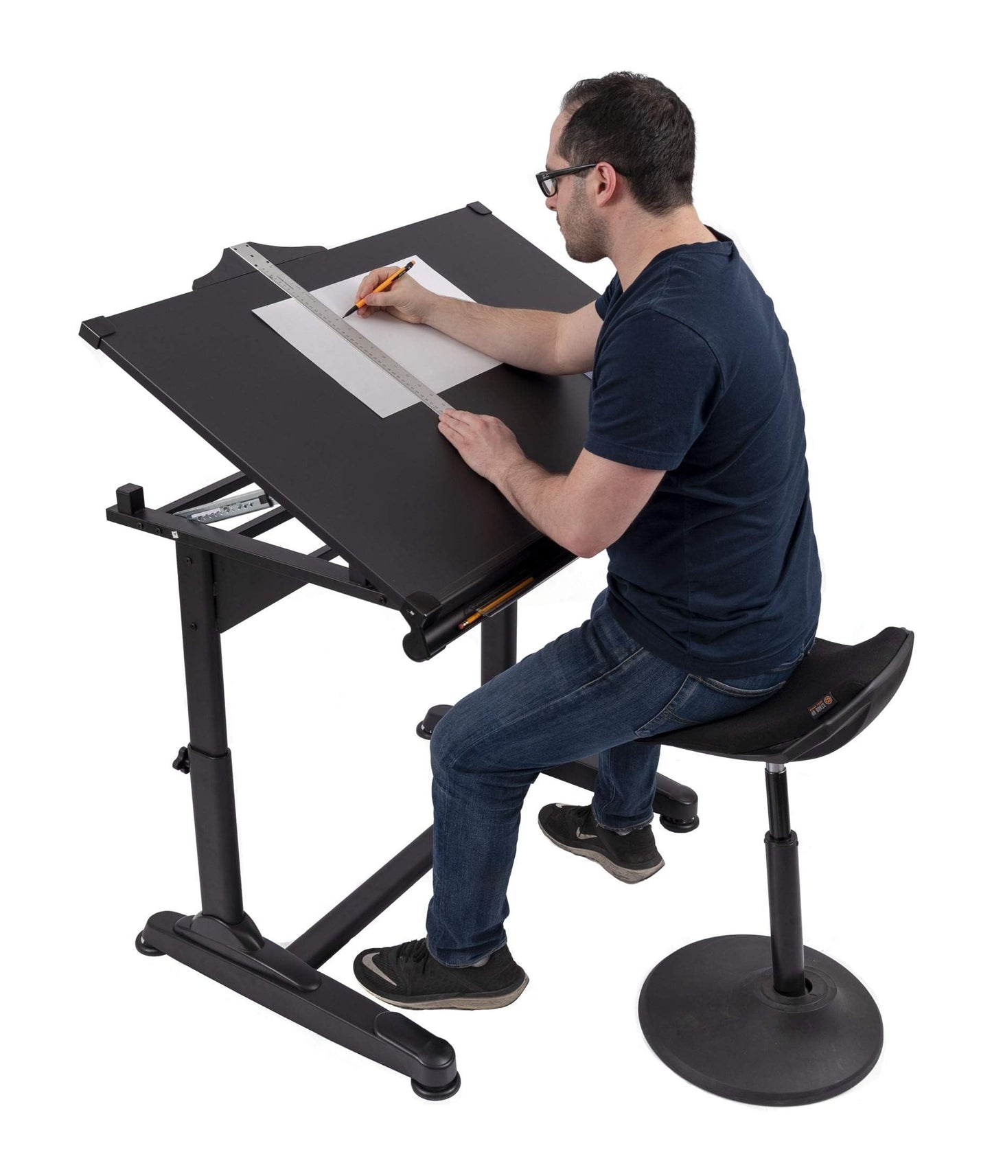 Stand Up Desk Store Adjustable Height and Angle Drafting Table Drawing Desk with Large Surface (Black Frame/Black Top, 40" W X 26" D)