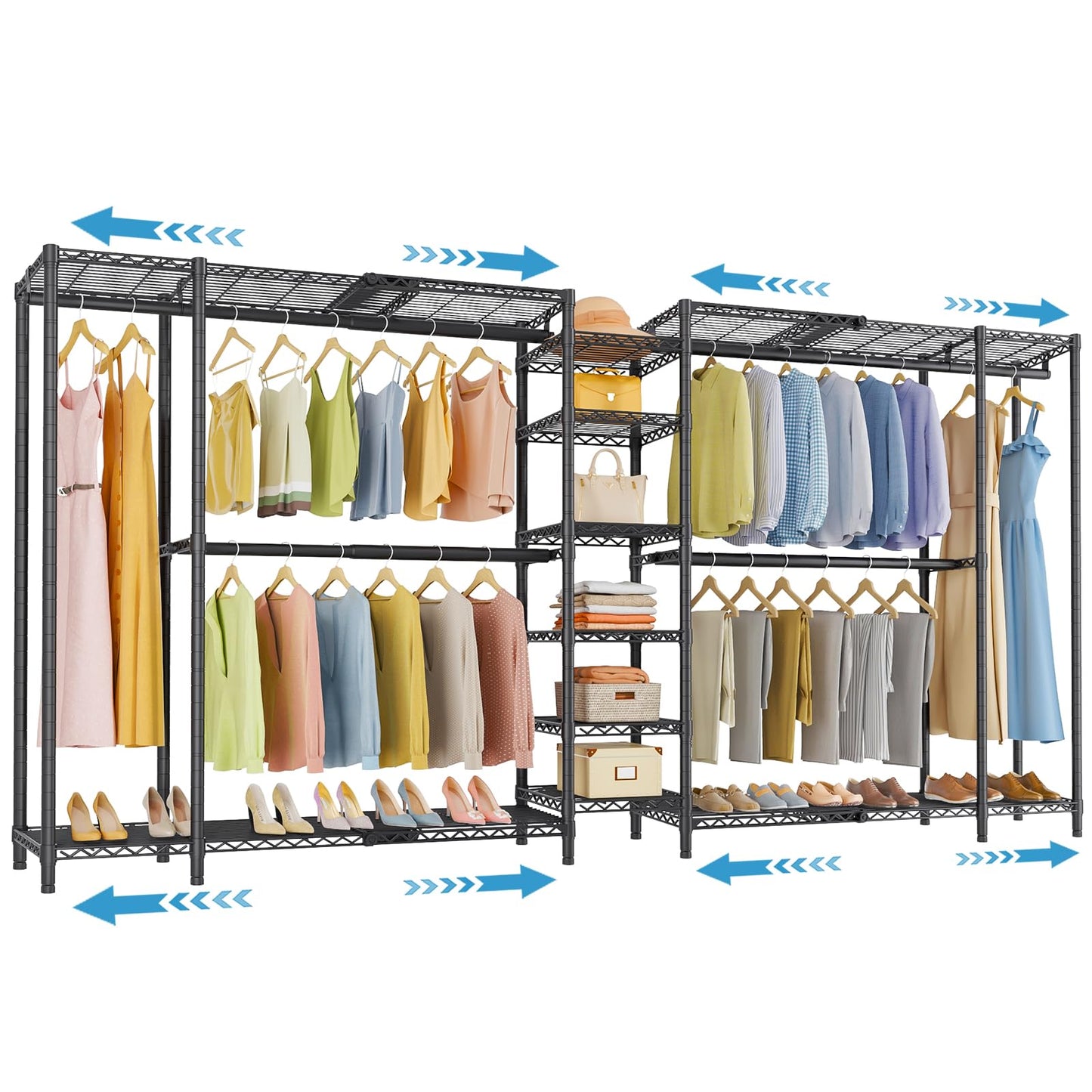 VIPEK X5 Extra Large Expandable Clothes Rack Adjustable from 7'8" to 10'5", Reach-in Closet Metal Clothing Racks Walk-in Freestanding Wardrobe Portable Closets, Black