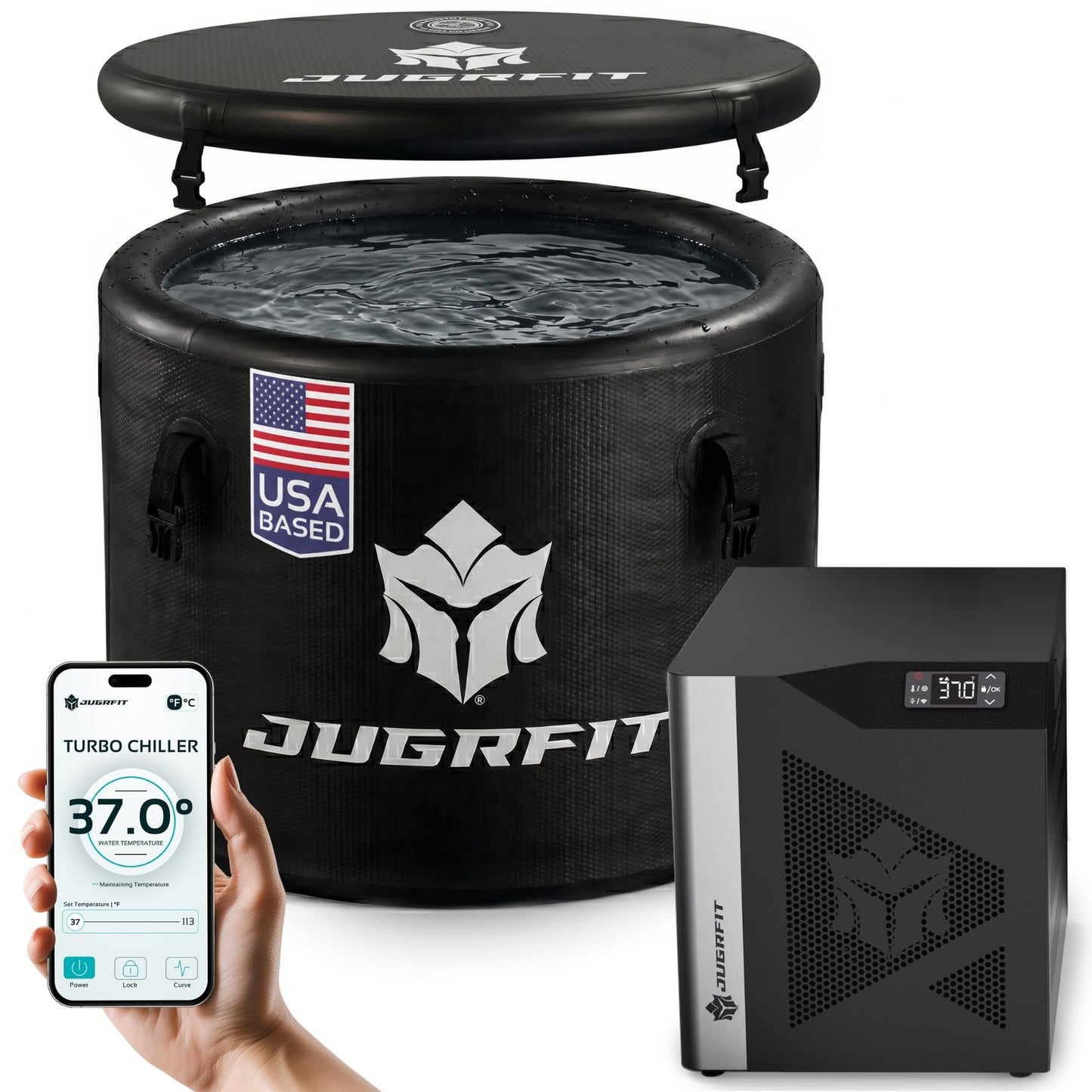 JUGRFIT 108-Gallon Barrel Pro-Grade Cold Plunge Tub with Water Chiller – Ice-Free At-Home Recovery, Built-in Filtration, Weatherproof & Durable