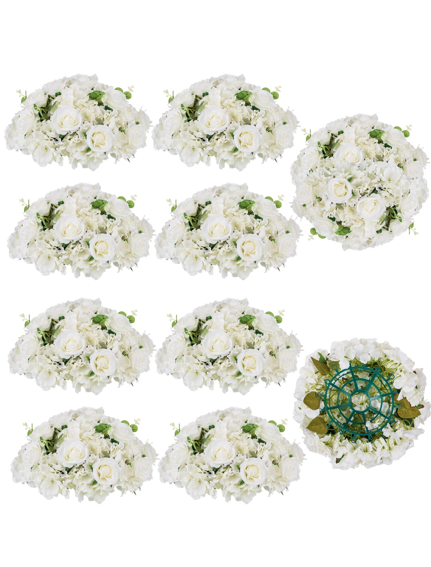 BLOSMON Wedding Flower Centerpieces for Tables: 10 Pcs 15.7" Large White Rose Hydrangea Artificial Flowers Ball Decorations - Faux Silk Floral Bouquet Arrangement for Home Party Event Decor