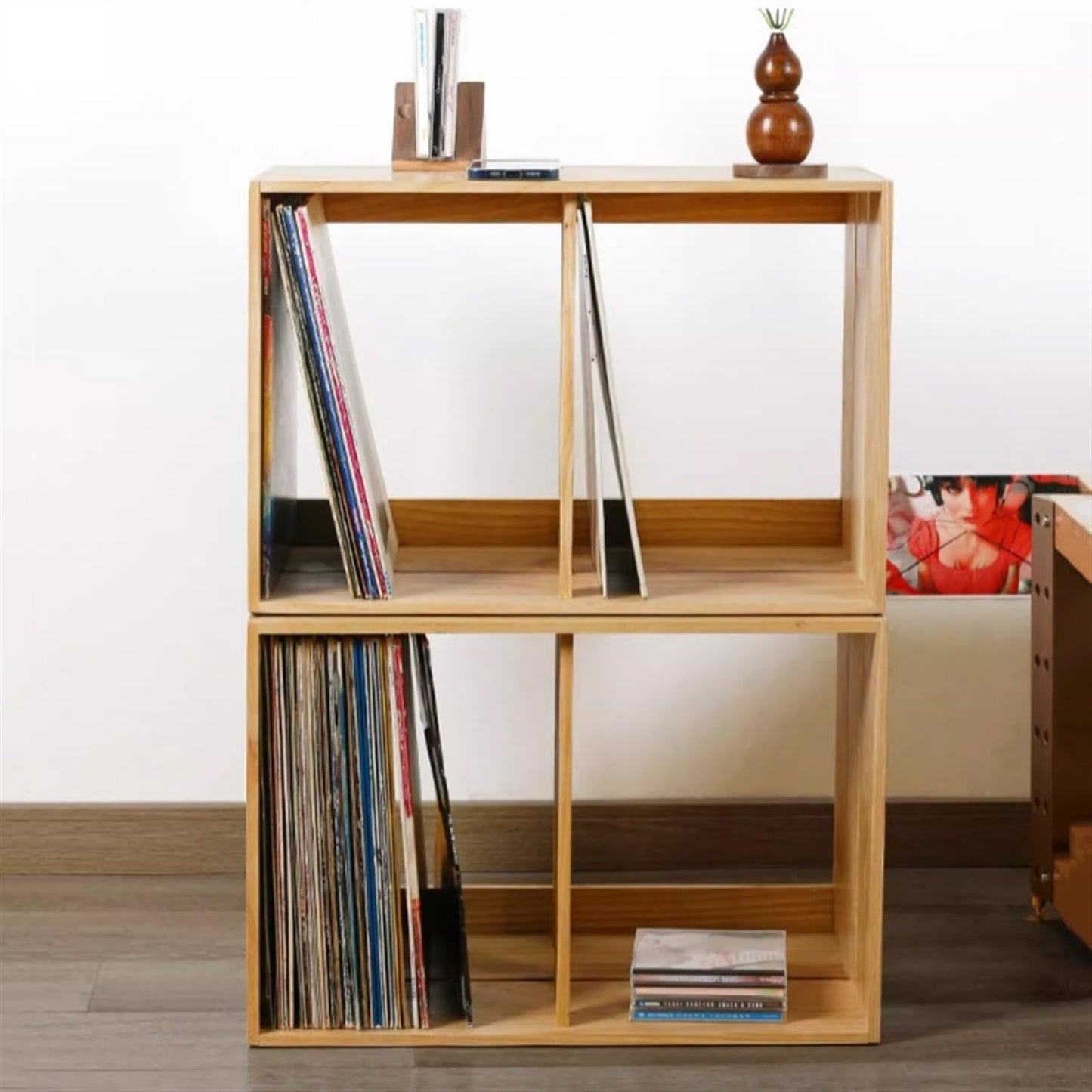 XJOYSL7921 DVD Storage Storage Rack Vinyl Record Holder - Tabletop Storage Display Shelf Stackable Wooden LP Cabinet Stand CD Rack Tower