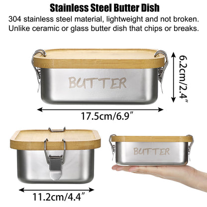 BSTKEY Butter Dish with Lid for Countertop, Stainless Steel Butter Holder Container with Silicone Sealing, Unbreakable Butter Keeper for Kitchen, Holds 1 Stick West or 2 Sticks East Coast Butter