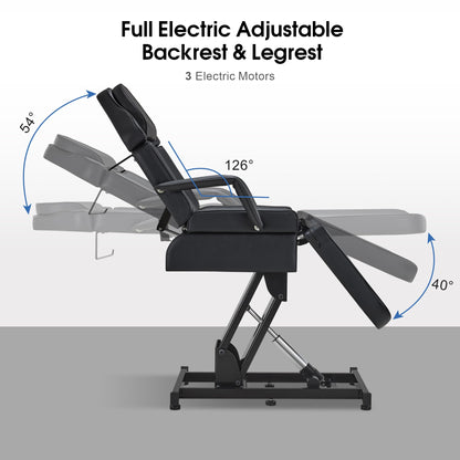 BarberPub Fully Electric Facial Bed with 3 Motor for Esthetician, Electric Tattoo Chair for Client, Facial Bed for Esthetician, Massage Adjustment 2751 (Black, Height (Flat): 25.2"–37")