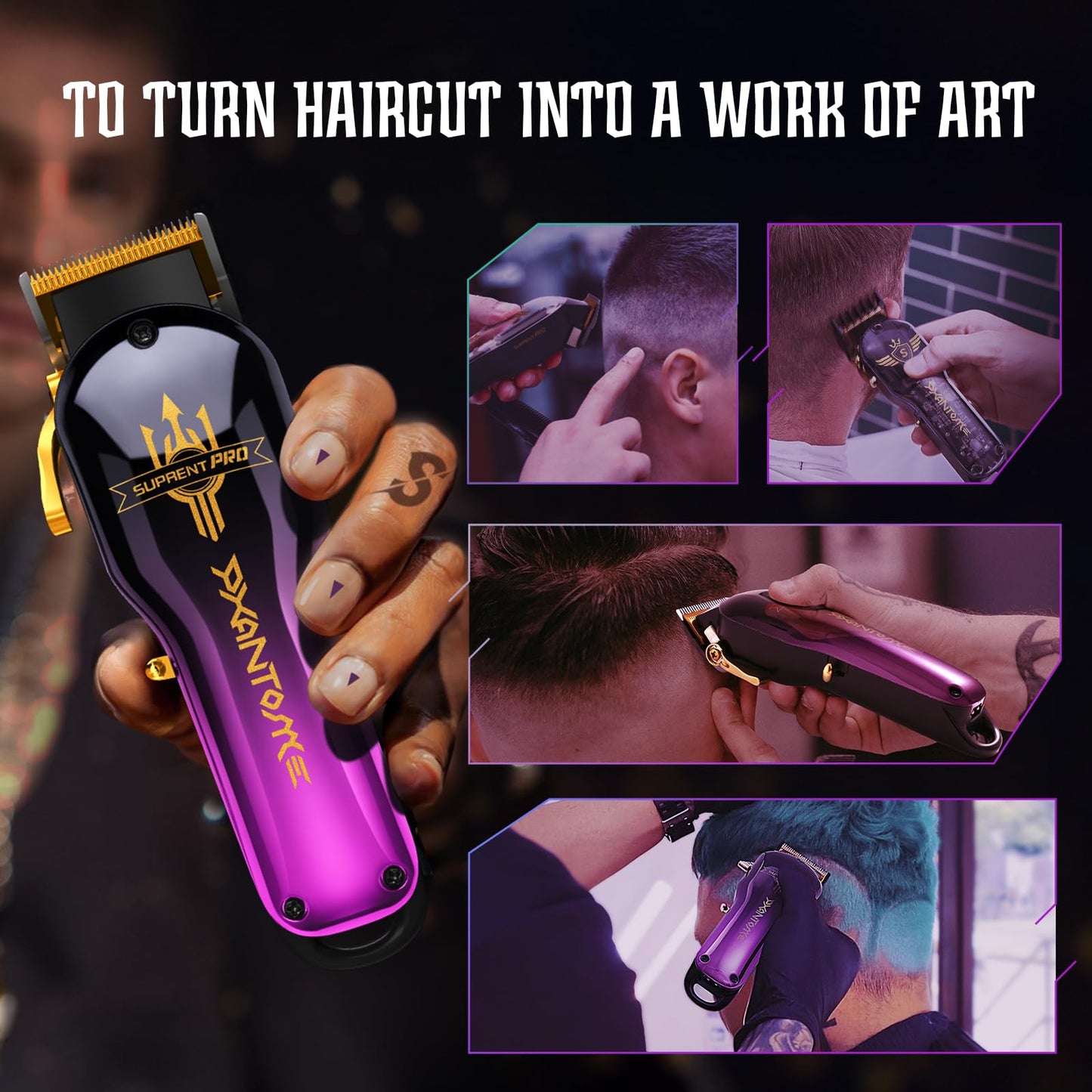 SUPRENT PRO Professional Hair Clippers for Men- Premium Barber Clippers with Brushless Motor- Rechargeable Haircutting Kit with DIY Customizable Casing- Gift for Men