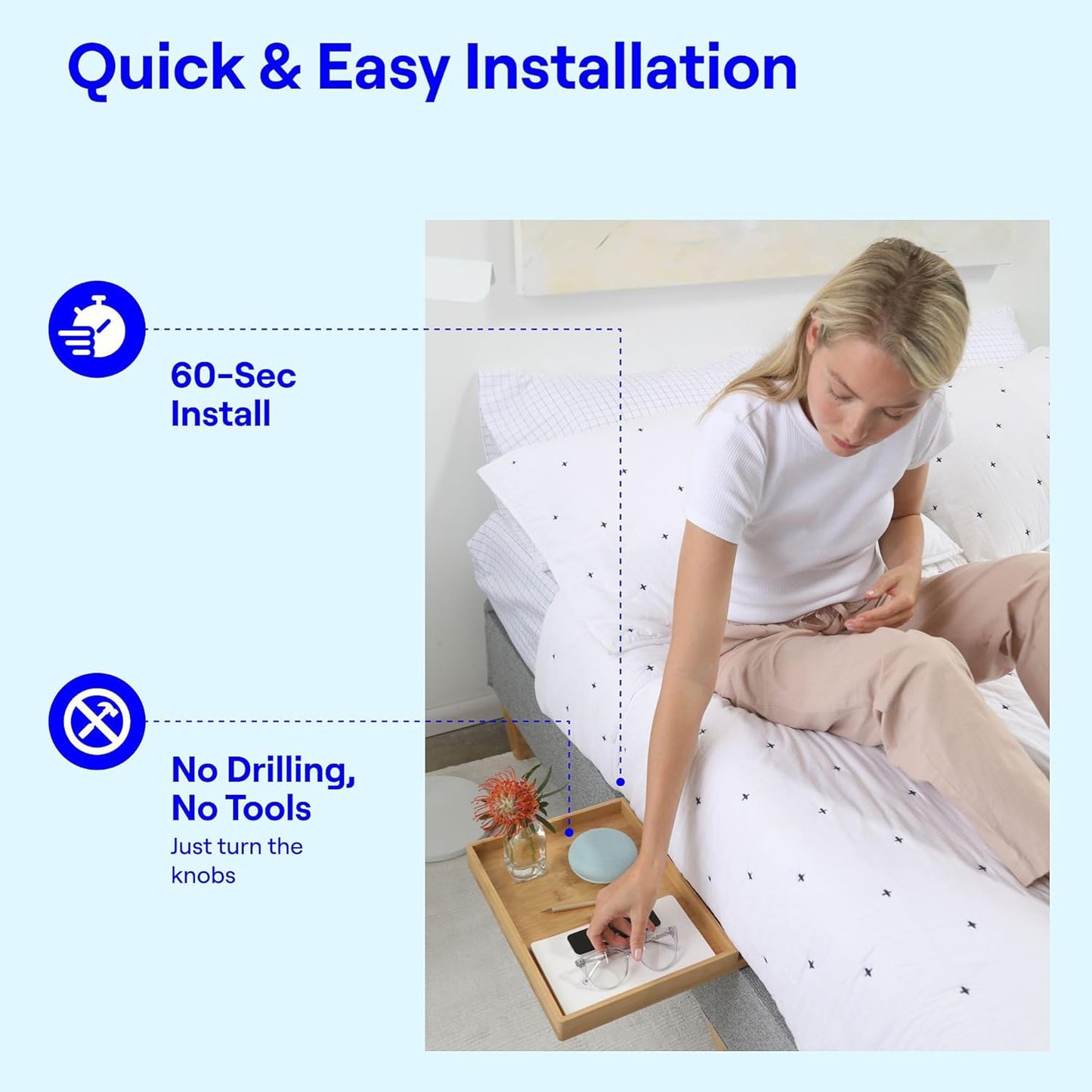 BedShelfie Bedside Shelf for Bunk Bed & Top Bunk, Floating Nightstand Tray for College Dorm Room