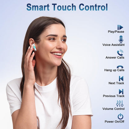 Wireless Earbud, Bluetooth 5.4 Headphones New 40H Ear Bud with LED Power Display, in-Ear Bluetooth Earbud HiFi Stereo Sound with 4 Mics, IP7 Waterproof Wireless Earphones for Android iOS, Light Green