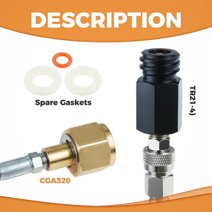 Soda Machine Co2 Adapter, CGA320 to tr21-4 Direct Adapter with 60 Inch High Pressure Stainless Steel Hose