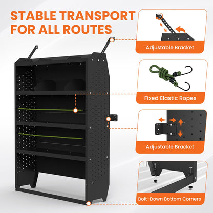 EONECROSS Cargo Van Shelving 4 Tier 52" W x 60" H x 13" D, Heavy Duty Steel Work Van Storage System for Ford Transit, Promaster, Sprinter, Chevy Express, Tool Organizer for Electricians, Contractors