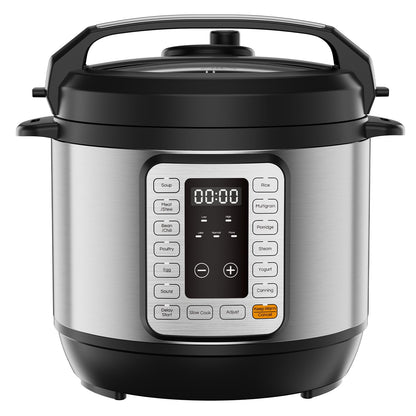 NEWBULIG 16-in-1 Electric Pressure Cooker, 6QT Multi Cooker with 12 Presets, Slow Cook Rice Steamer Sauté Soup Meat Stew Canning Yogurt Maker, Ceramic Inner Pot & Recipe Book Included, Silver