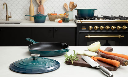 Larder & Vine 5-Piece Enameled Cast Iron Cookware Set - Includes 5.7 Quart Dutch Oven with Lid, 10.25 Inch Skillet, 2.2 Quart Saucepan with Lid (Bondi)