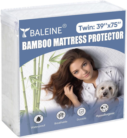 BALEINE Waterproof Mattress Protector, Breathable Cooling Soft Washable Mattress Cover with Deep Pocket (Twin)