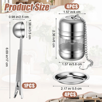 Umigy 4 Pcs Tea Infuser Strainers for Loose Tea with Scoop, Extra Fine Mesh Steeper 304 Stainless Steel Diffuser Leaf Holder with Extended Chain Hook for Brew, Spices, Seasoning (Stylish Style)