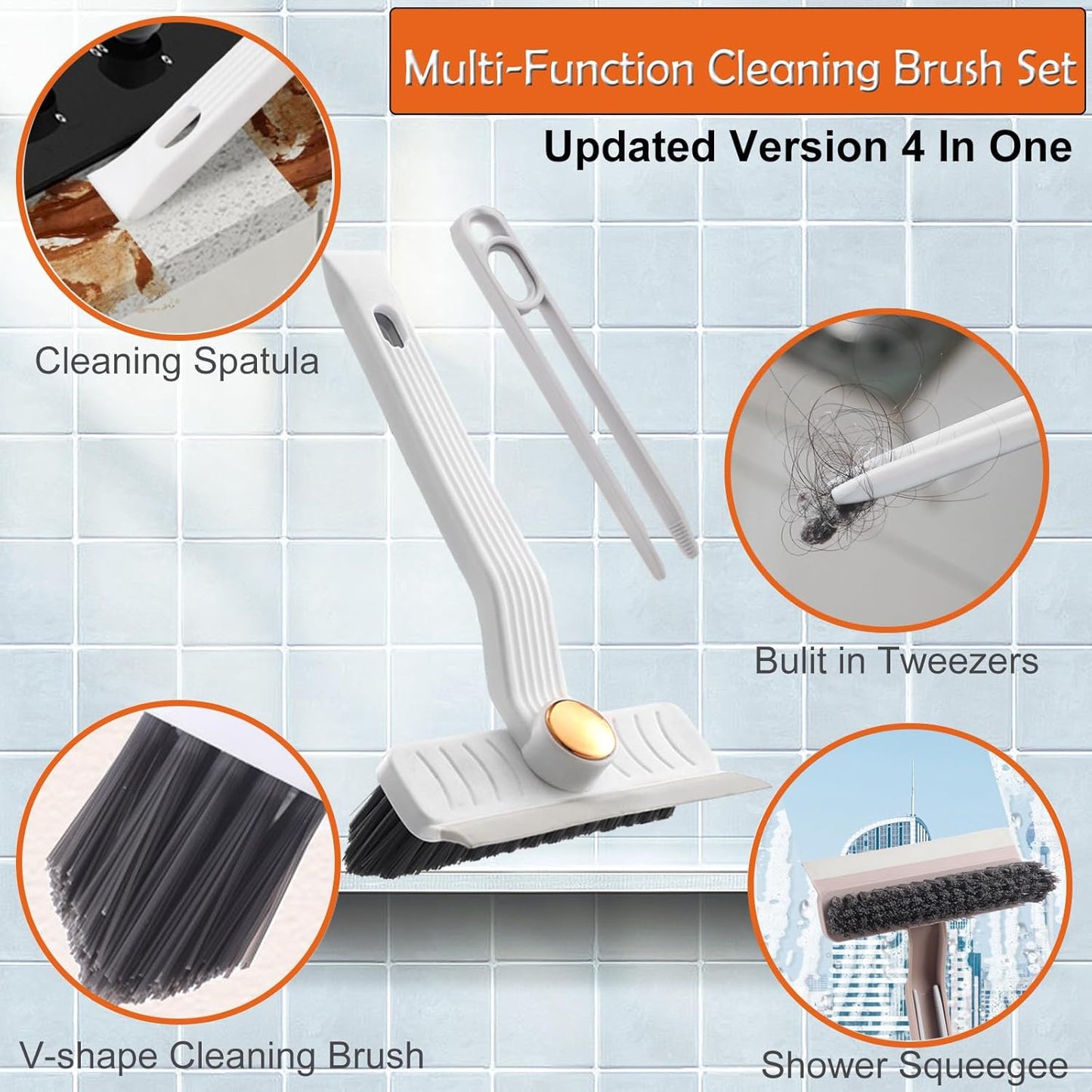 Hard Bristle Crevice Cleaning Brush Set for Small Gaps, Rotating Brushes for Grout, Toilet, Shower, Tile Cleaning Tools