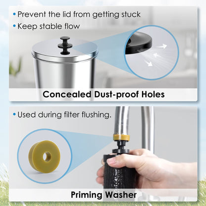 Waterdrop TK-A Gravity Water Filter System, NSF/ANSI 42&372 Standard, Reduces Lead and up to 98% of Chlorine, with 2 Black Carbon Filters and Metal Spigot for Home, Travel, 2.25G