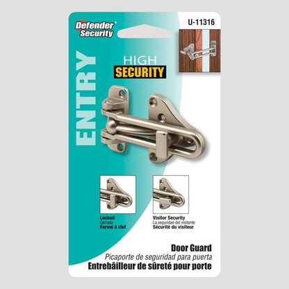 Prime-Line U 11316 Swing Bar Door Guard with High Security Auxiliary Lock, Satin Nickel Finish (Single Pack)
