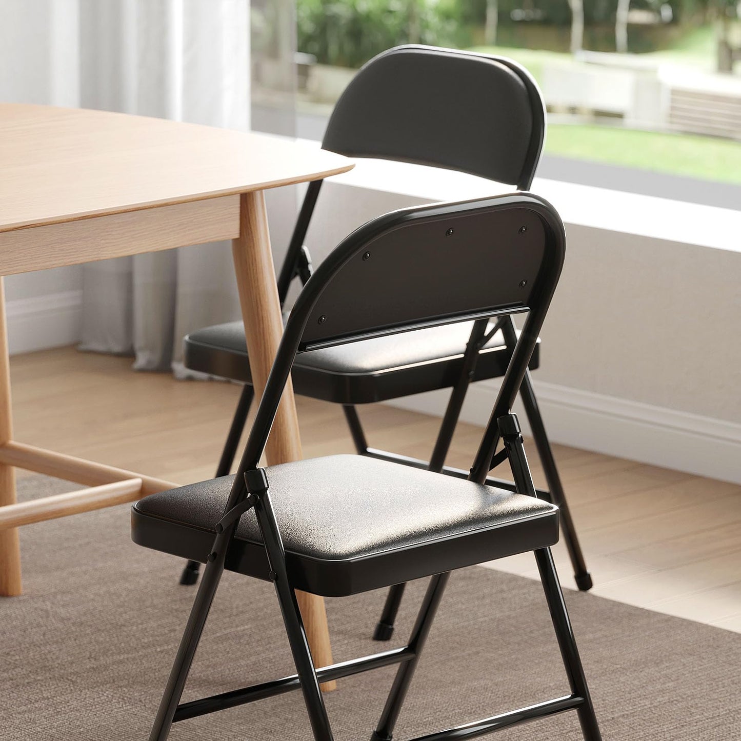 Nazhura 4 Pack Folding Chairs with Padded Vinyl Cushion Chairs with Comfortable Cushion and Durable Steel Frame for Home and Office, for Indoor and Outdoor Events (Black Vinyl Padding 20 Pack)