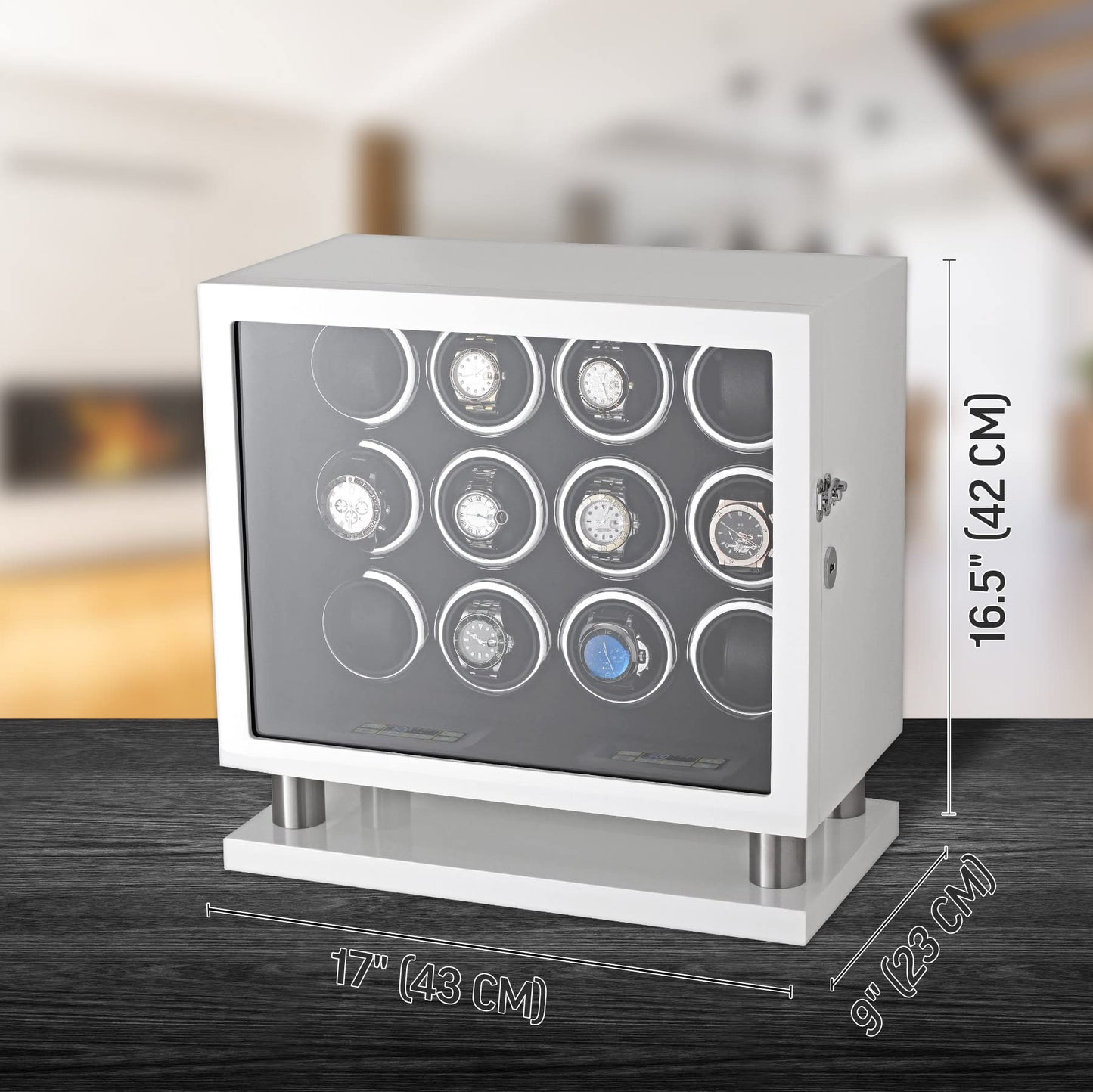 12 Watch Winder for Automatic Watches with LED Light and LCD Touchscreen Control (White)