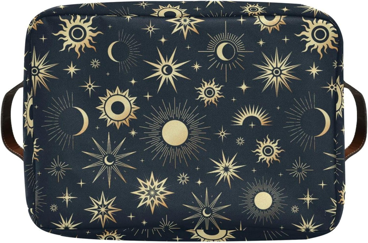 Foldable Canvas Storage Basket with Handles, Sun Moon Star Design, Durable Organizer for Nursery Kids Shelves