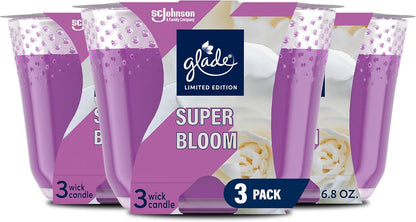 Glade Candle Super Bloom, 3-Wick Fragrance Candle Infused with Essential Oils, 6.8 Oz, 3 Count Air Freshener