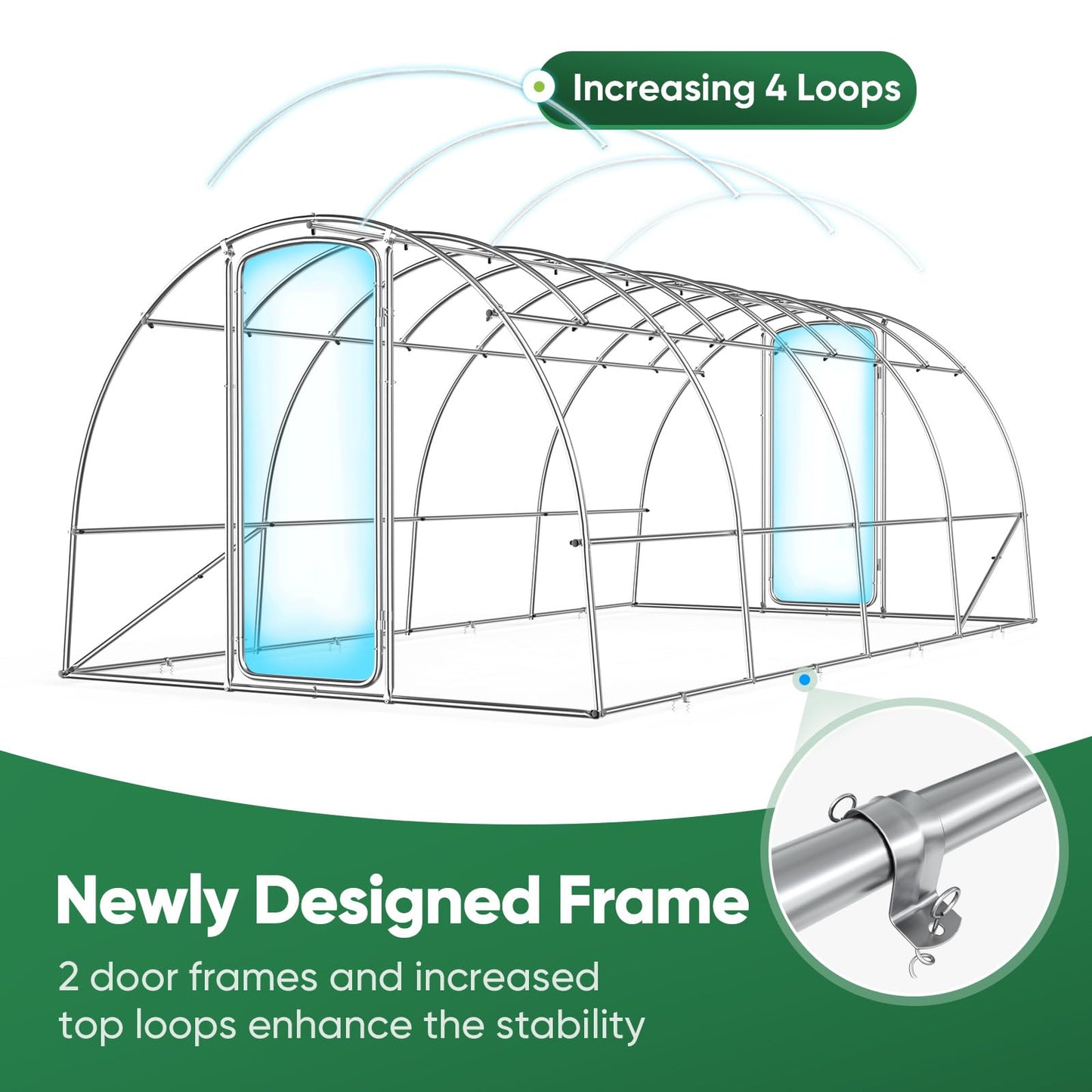 Quictent 20x10x6.6 FT Premium Greenhouse for Outdoors with 2 Door Frames, Reinforced Top Structure & Cover, Large Heavy Duty Walk-in Tunnel Hoop Green House for Garden Backyard Flower Winter, Green