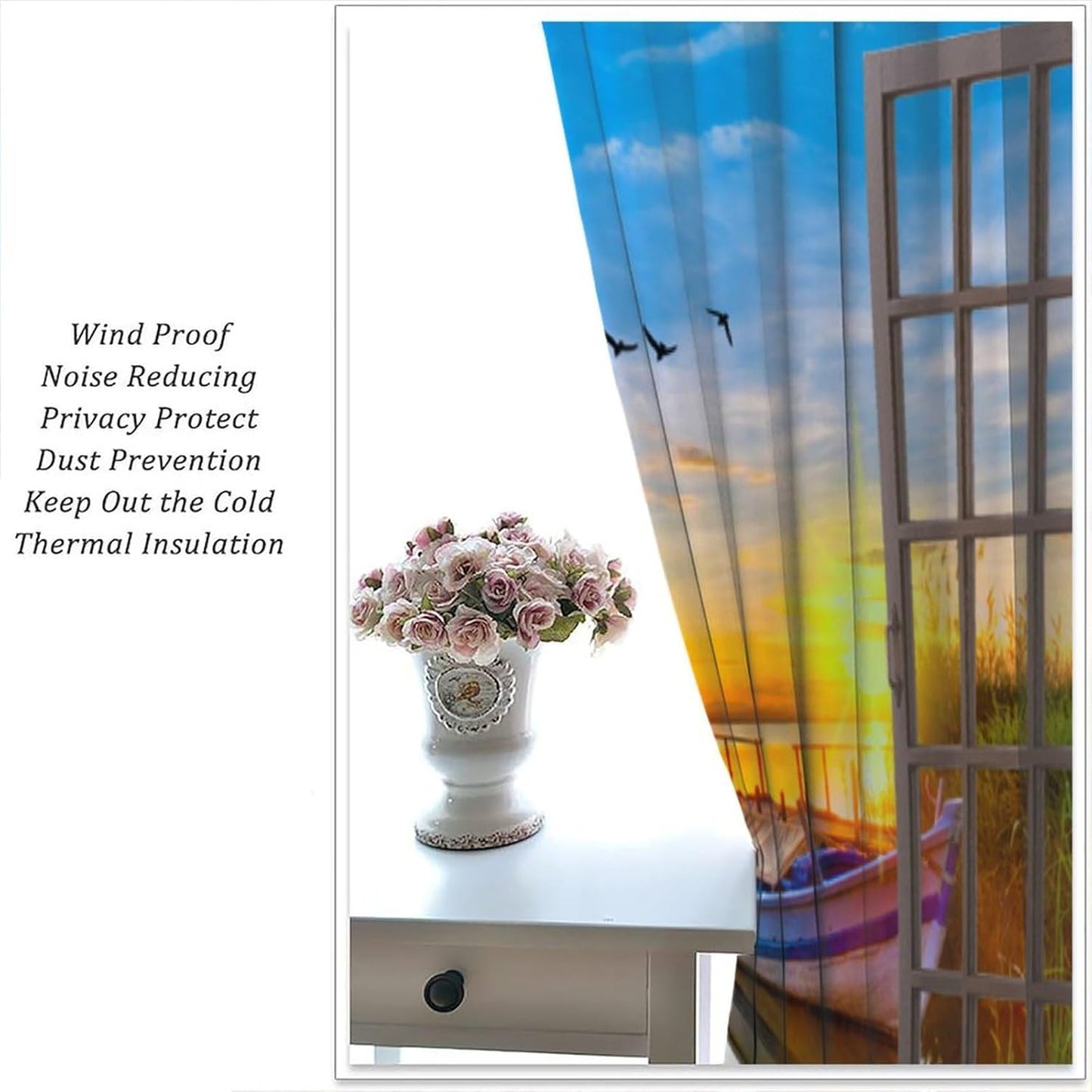 Lakeside Landscape Curtains, Rustic 3D Scenery Prints Window Treatments Drapes for Bedroom Living Room 42x45in
