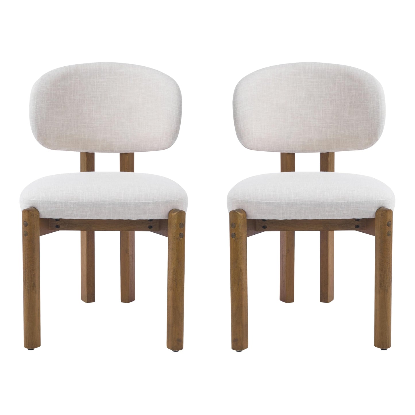 Merax Mid-Century Dining Chairs Set of 2, Beige Upholstered Kitchen Chairs with Walnut Finished Wood Frame, Modern Comfortable Side Chairs for Dining Room