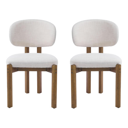 Merax Mid-Century Dining Chairs Set of 2, Beige Upholstered Kitchen Chairs with Walnut Finished Wood Frame, Modern Comfortable Side Chairs for Dining Room