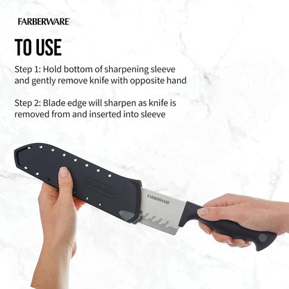 Farberware Edgekeeper 7-Inch Santoku Knife, High Carbon-Stainless Steel Kitchen Knife with Self-Sharpening Blade Cover,