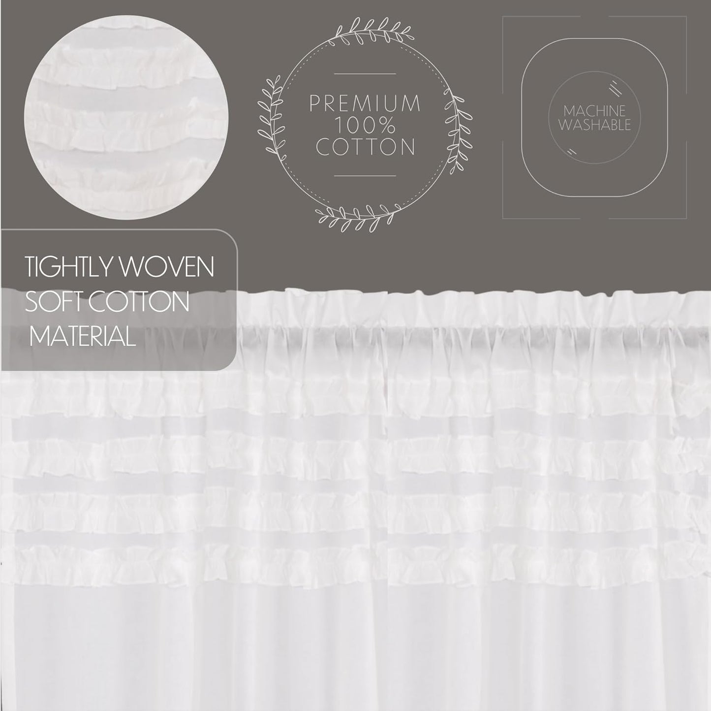 VHC Brands Farmhouse 16"x60" Valance, White Rod Pocket Kitchen Window Curtains